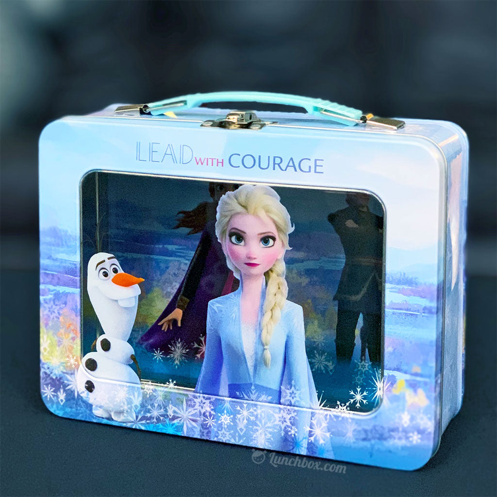 Disney’s Frozen Anna and Elsa Embossed Carry All Tin Tote Lunchbox Purple  UNUSED