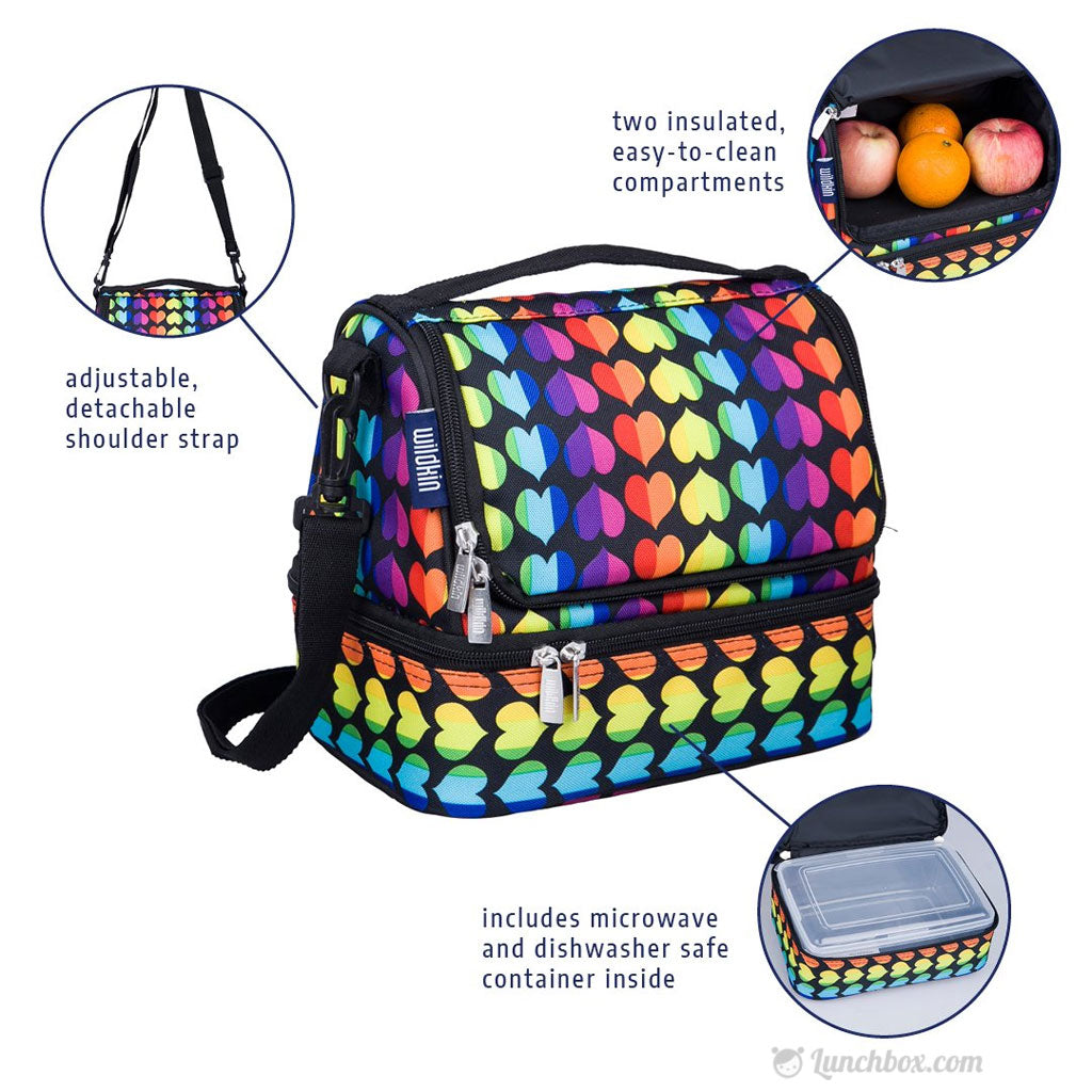 Wildkin Rainbow Hearts Two Compartment Lunch Bag - Black